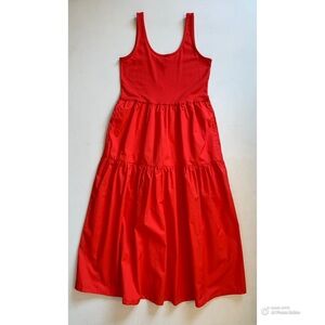 J Crew Factory Medium Red Tiered Knit Mixy Midi Dress With Pockets NWT FLAWS
